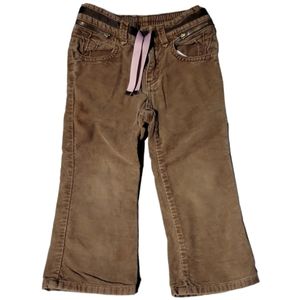 Vtg Old Navy Girl's Brushed Brown Denim Jeans Zip Pockets Pink Ribbon 3T
